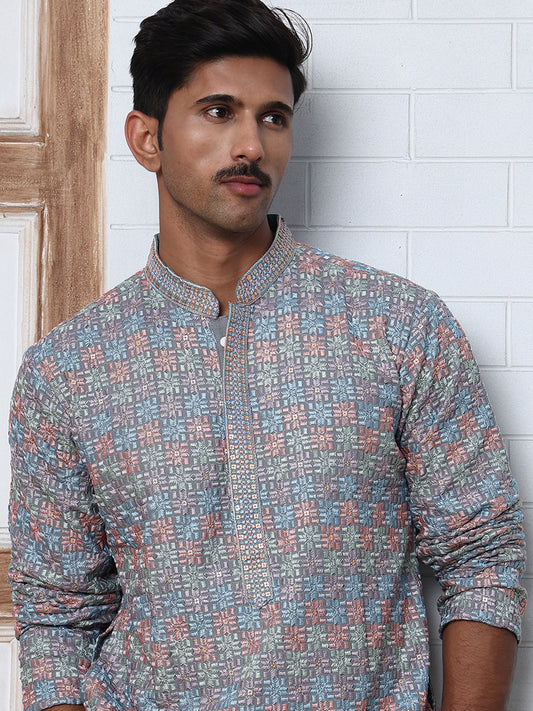 Viscose Rayon Self-Design Embroidered Kurtas ( ANMKO 278Grey )  [RT] [M-6]