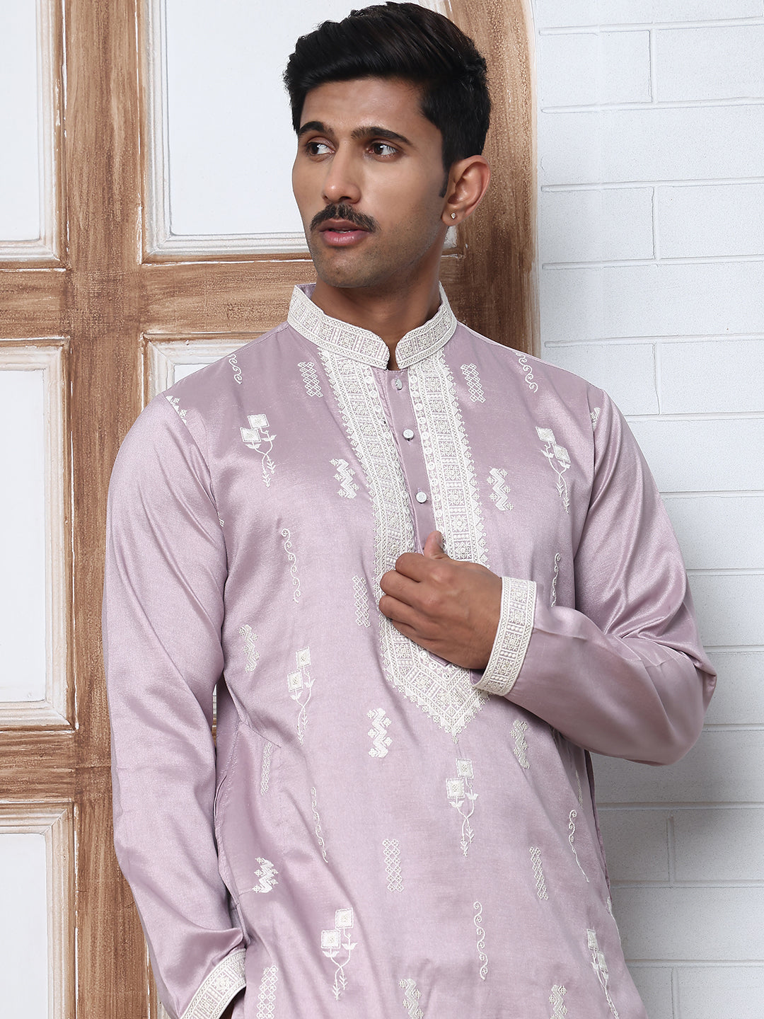 Men Silk Blend Ethnic Embroidered Kurtas ( HOPKO 012Purple )  [RT] [P-3]