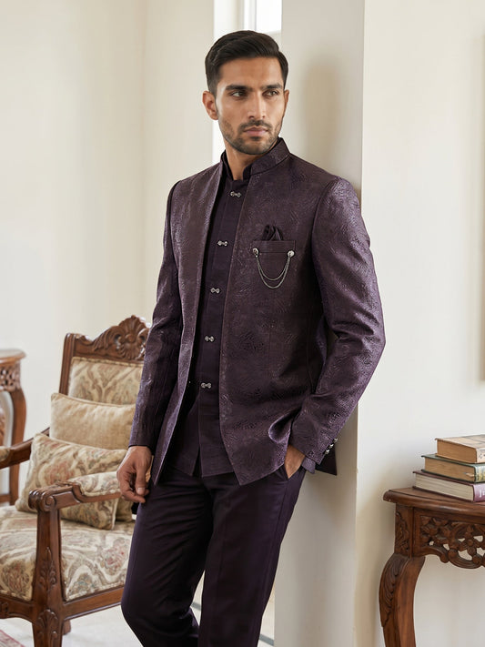Men's Woven Design Indo-Western Set