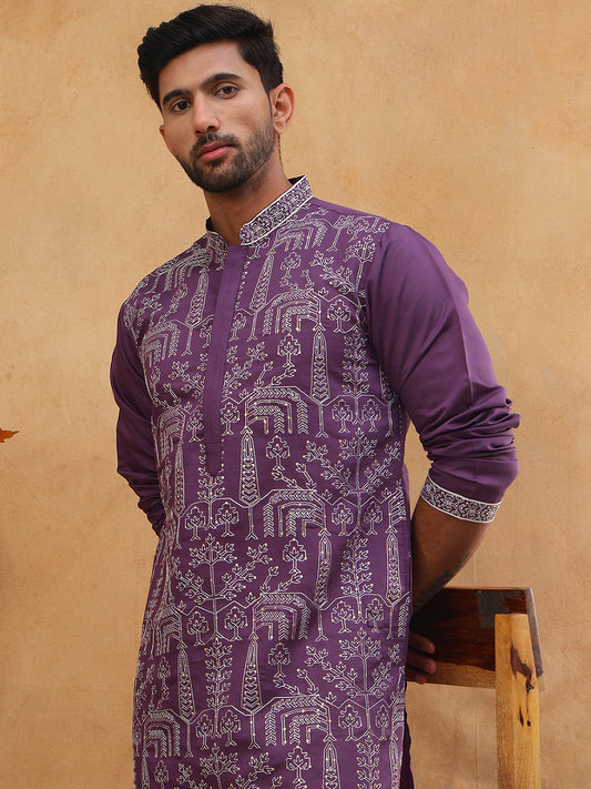 Festive Silk Blend Embroidered Kurta ( HOPKO 017Purple )  [RT] [P-7]
