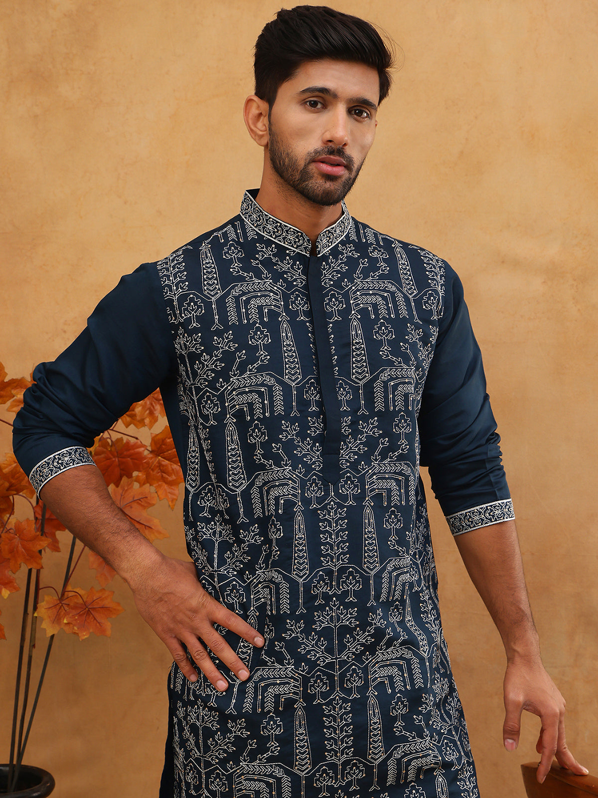 Festive Silk Blend Embroidered Kurta ( HOPKO 017Navy )  [RT] [P-7]