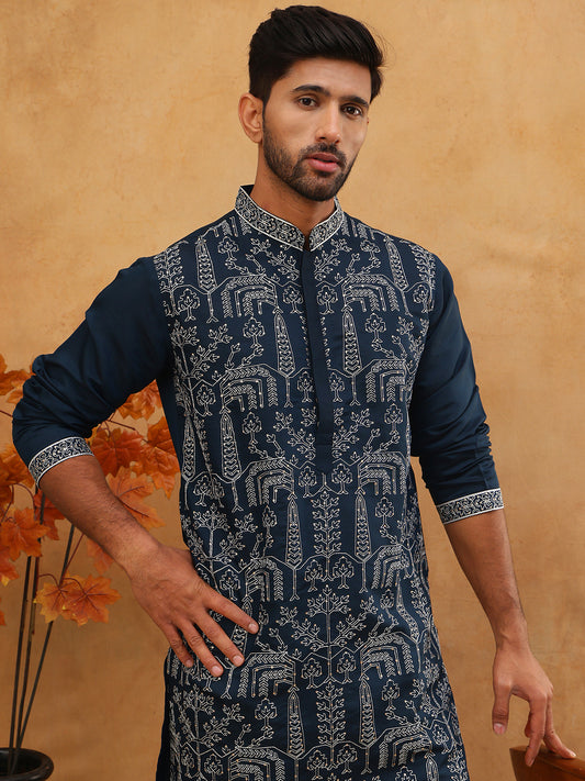 Festive Silk Blend Embroidered Kurta ( HOPKO 017Navy )  [RT] [P-7]