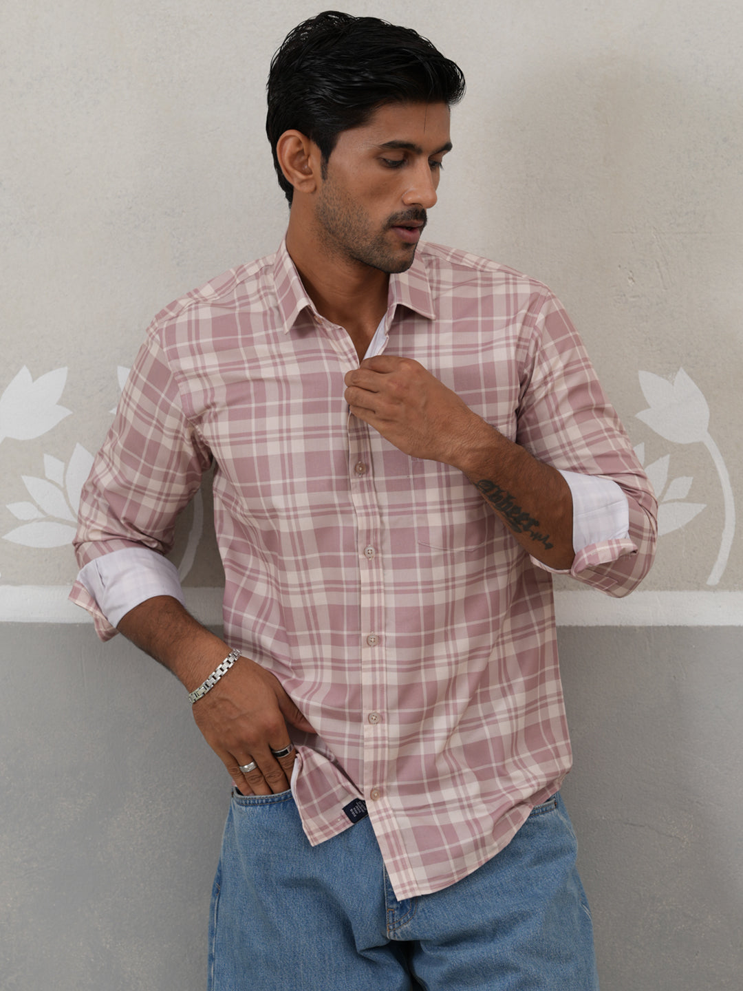 Cotton Checked Casual Shirt for Men ( RDSH 034Peach )