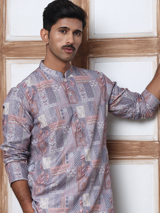 Thread Work & Printed Cotton Blend Kurtas ( ANMKO 297Grey )  [RT] [D-3]
