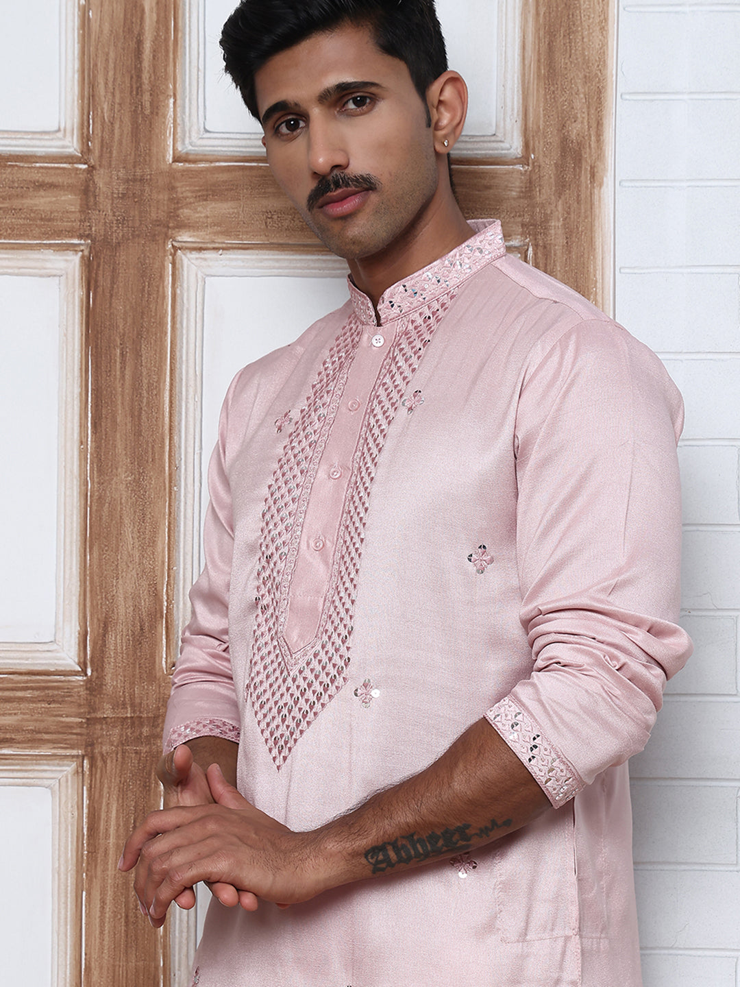Men Silk Blend Festive Embroidered Kurtas ( ANMKO 286Peach )  [RT] [M-6]
