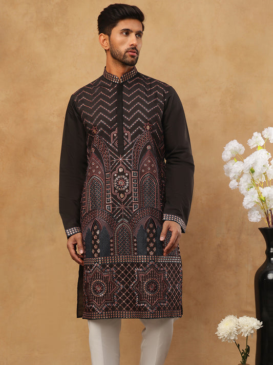 Silk Blend Designer Embroidered Kurtas ( HOPKO 007Black )  [RT] [O-2]