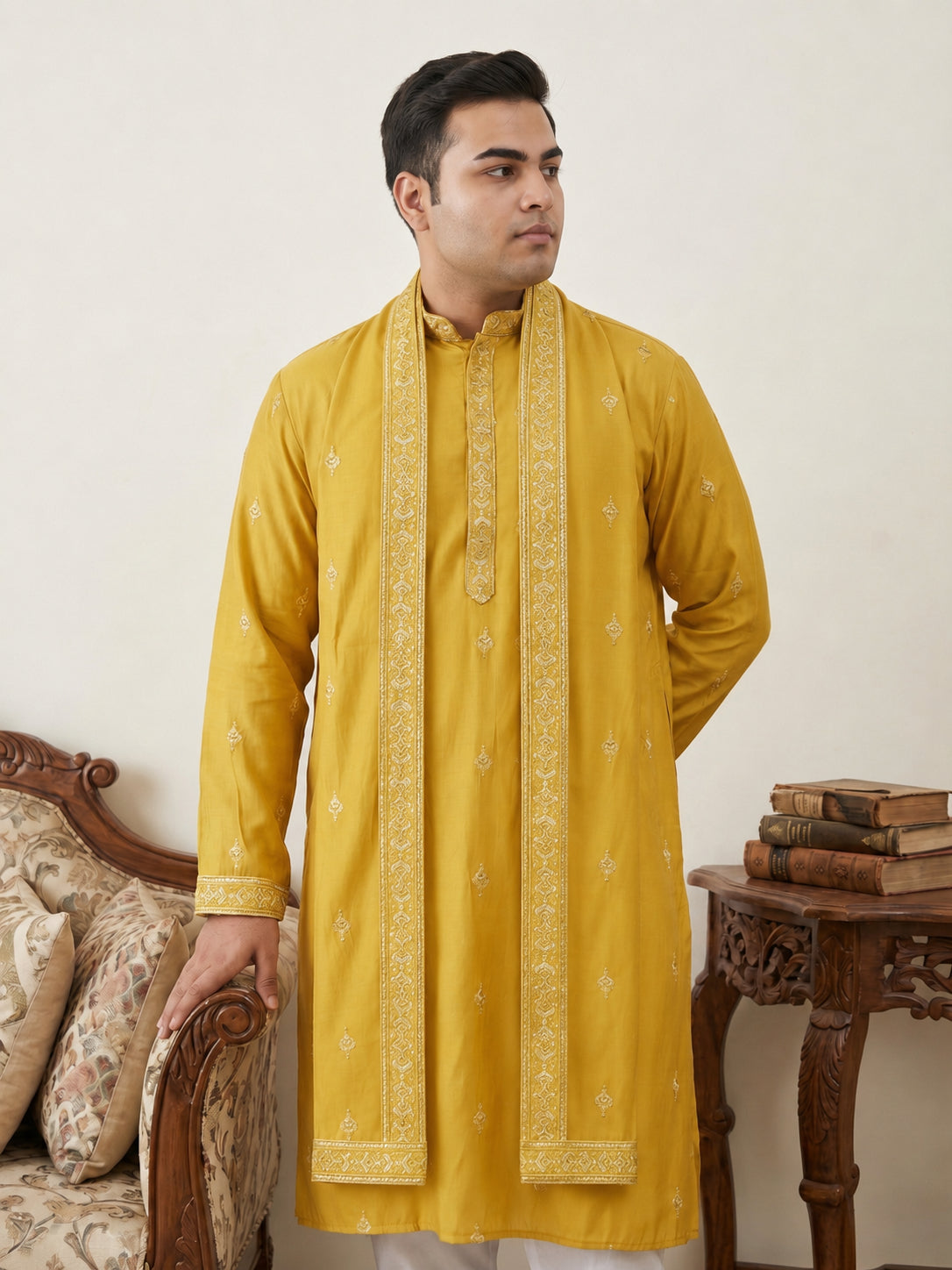 Embroidered & Sequin Kurta Pyjama With Dupatta
