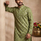 Men's Foil Print Traditional Kurta ( 65KO 5630 Olive )
