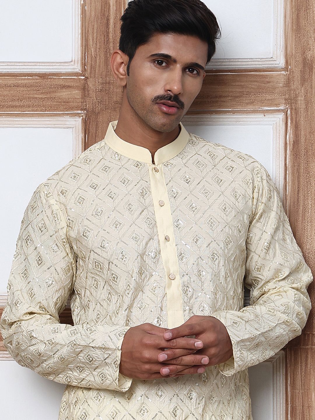 Geometric Sequin Pattern Kurtas ( ANMKO 282Cream )  [RT] [L-4]