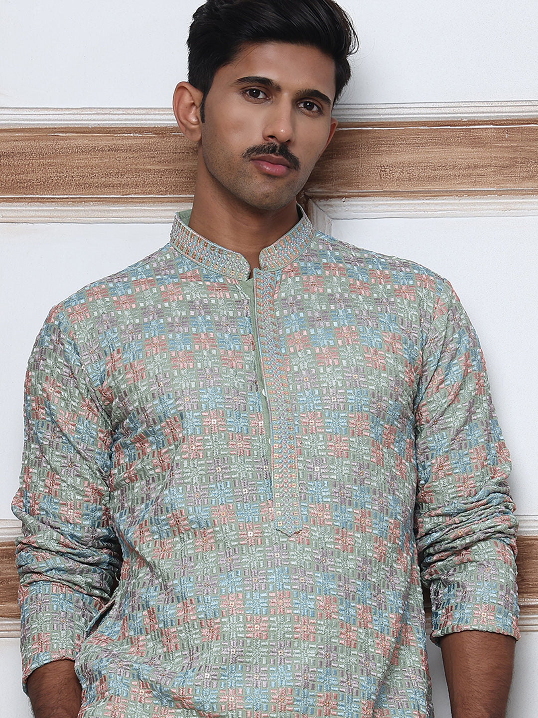 Viscose Rayon Self-Design Embroidered Kurtas ( ANMKO 278Green )  [RT] [M-6]