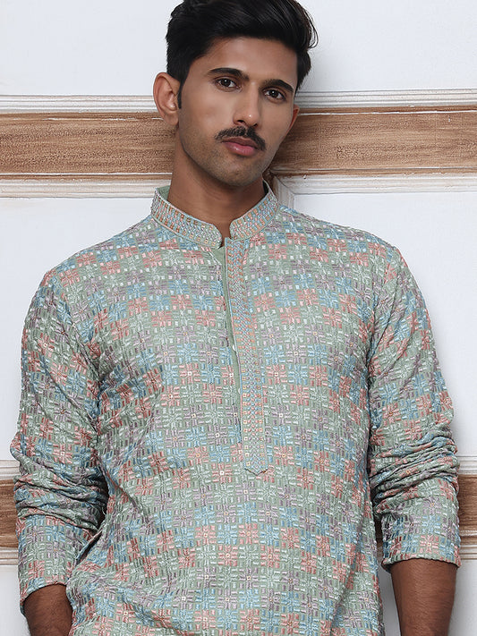 Viscose Rayon Self-Design Embroidered Kurtas ( ANMKO 278Green )  [RT] [M-6]