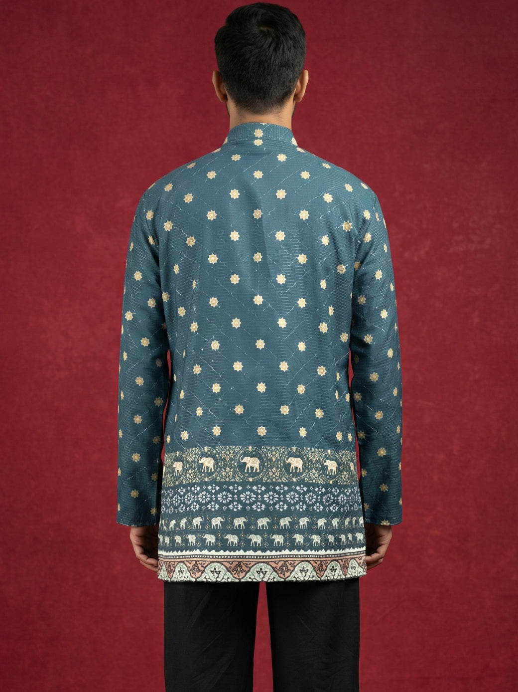 Men's Cotton Blend Printed Kurta ( 65KO 5593Teal ) [FF] [H-9]