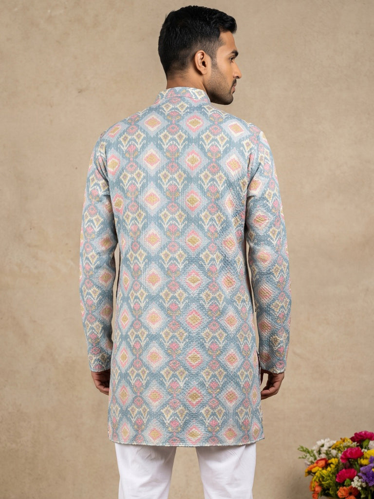 Printed & Thread Work Kurta for Men ( 65KO 5641 Blue )