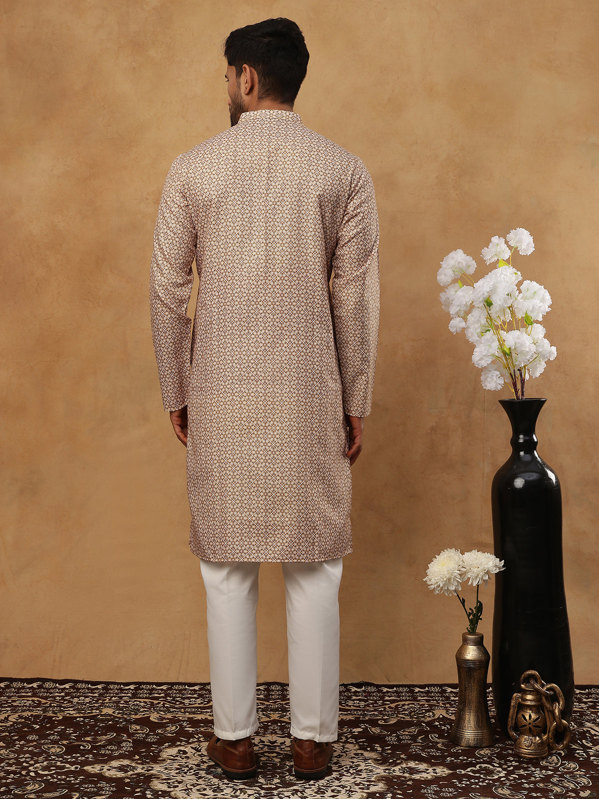 Men’s Cotton Blend Printed Kurta ( HOPKO 018Beige )  [RT] [P-2]