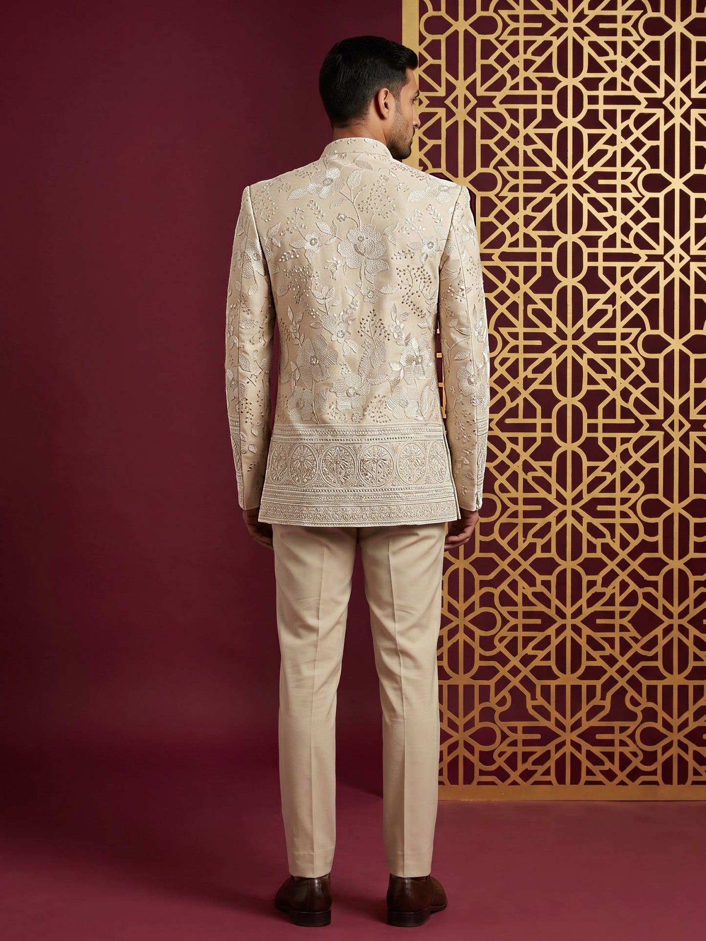 Silk Blend Floral Embroidered Indo-Western Set