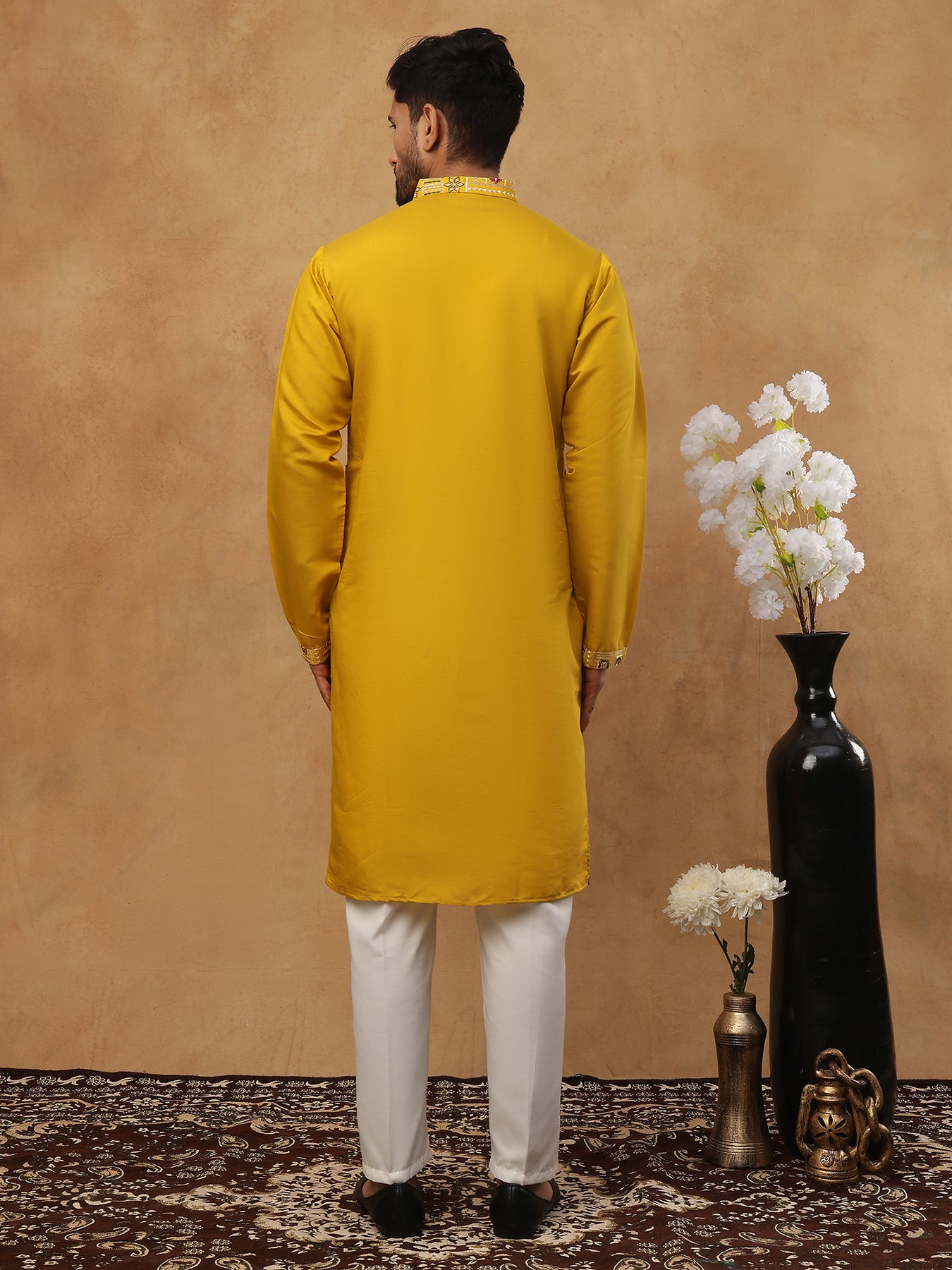 Men Festive Silk Blend Embroidered Kurta ( HOPKO 002Mustard )  [RT] [O-1]