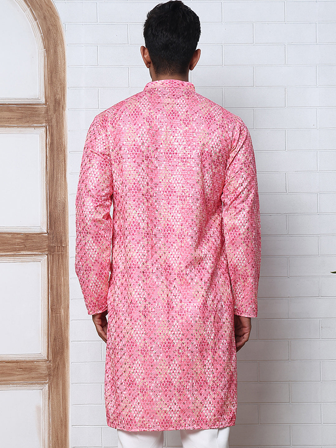 Men's Festive Sequins & Thread Work Kurtas ( ANMKO 288Pink )  [RT] [C-3]