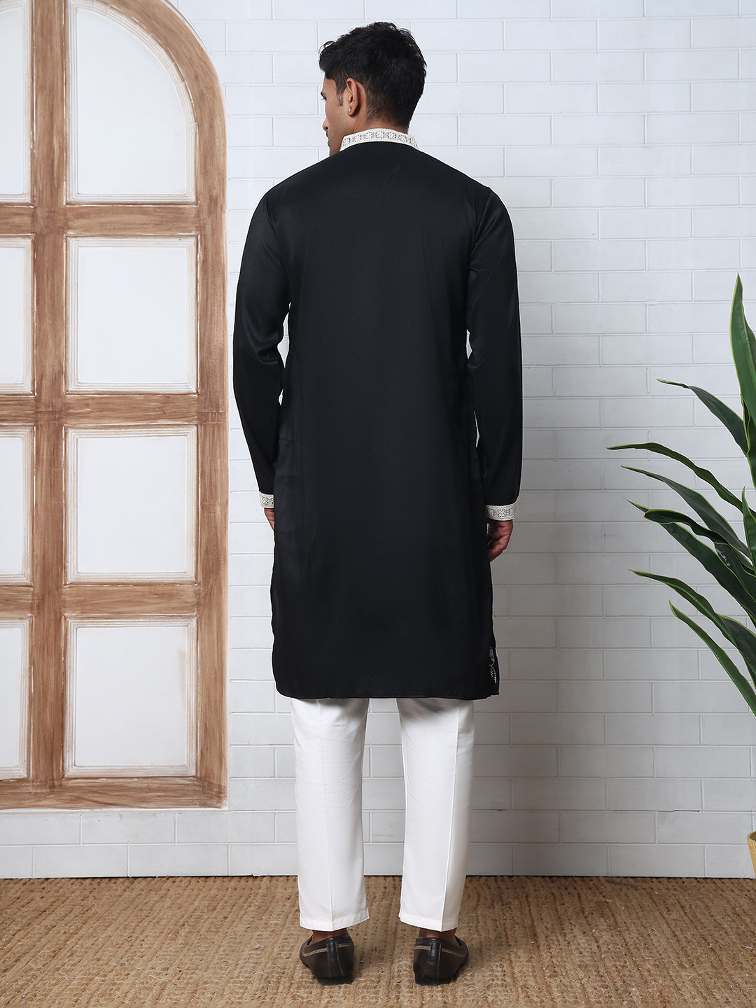 Men Silk Blend Ethnic Embroidered Kurtas ( HOPKO 012Black )  [RT] [P-3]