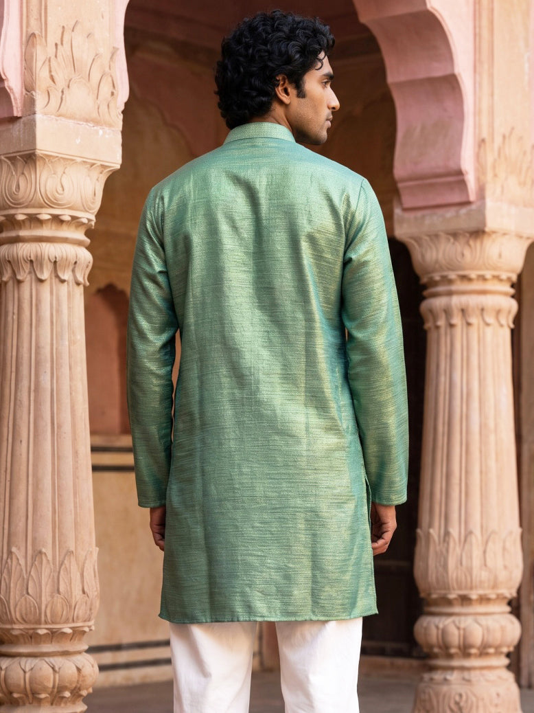 Silk Blend Embroidered Kurta for Men ( 65KO 5632 Green )