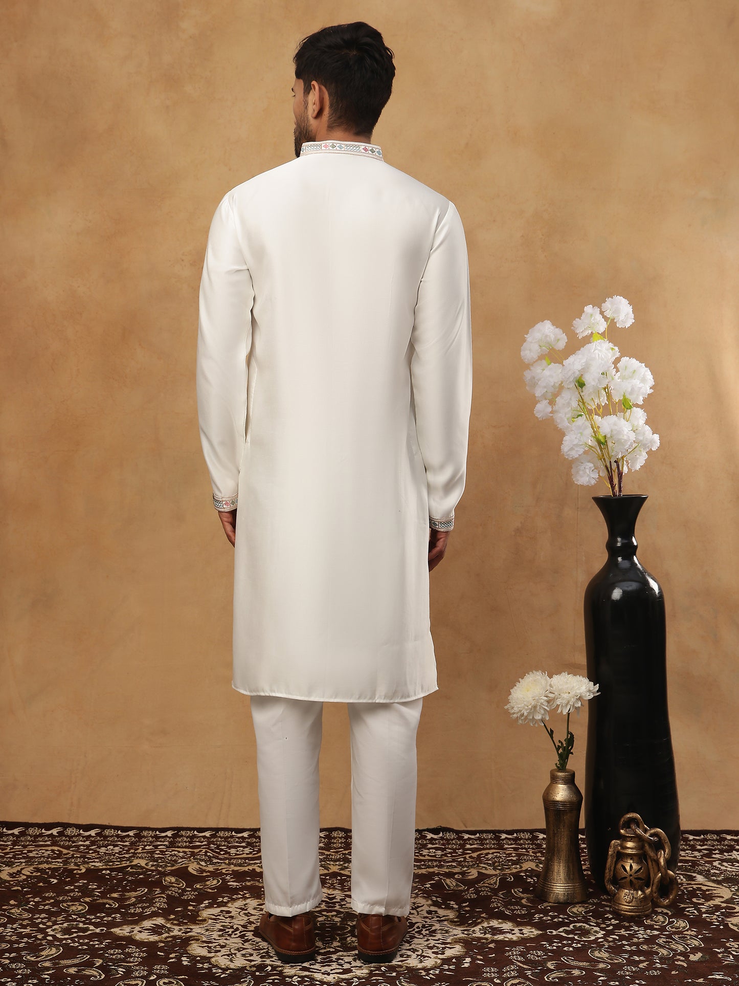 Silk Blend Floral Embroidered Kurtas ( HOPKO 005White )  [RT] [O-5]