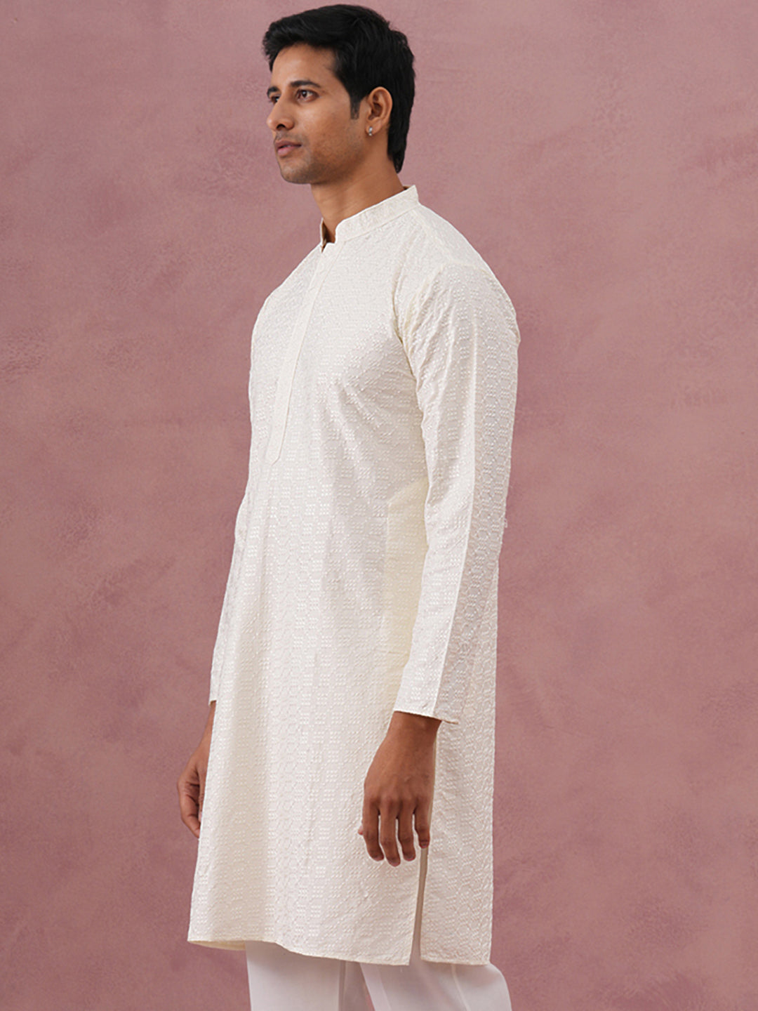 Silk Blend Embroidered Kurtas ( ANMKO 301Cream )  [RT] [L-6]