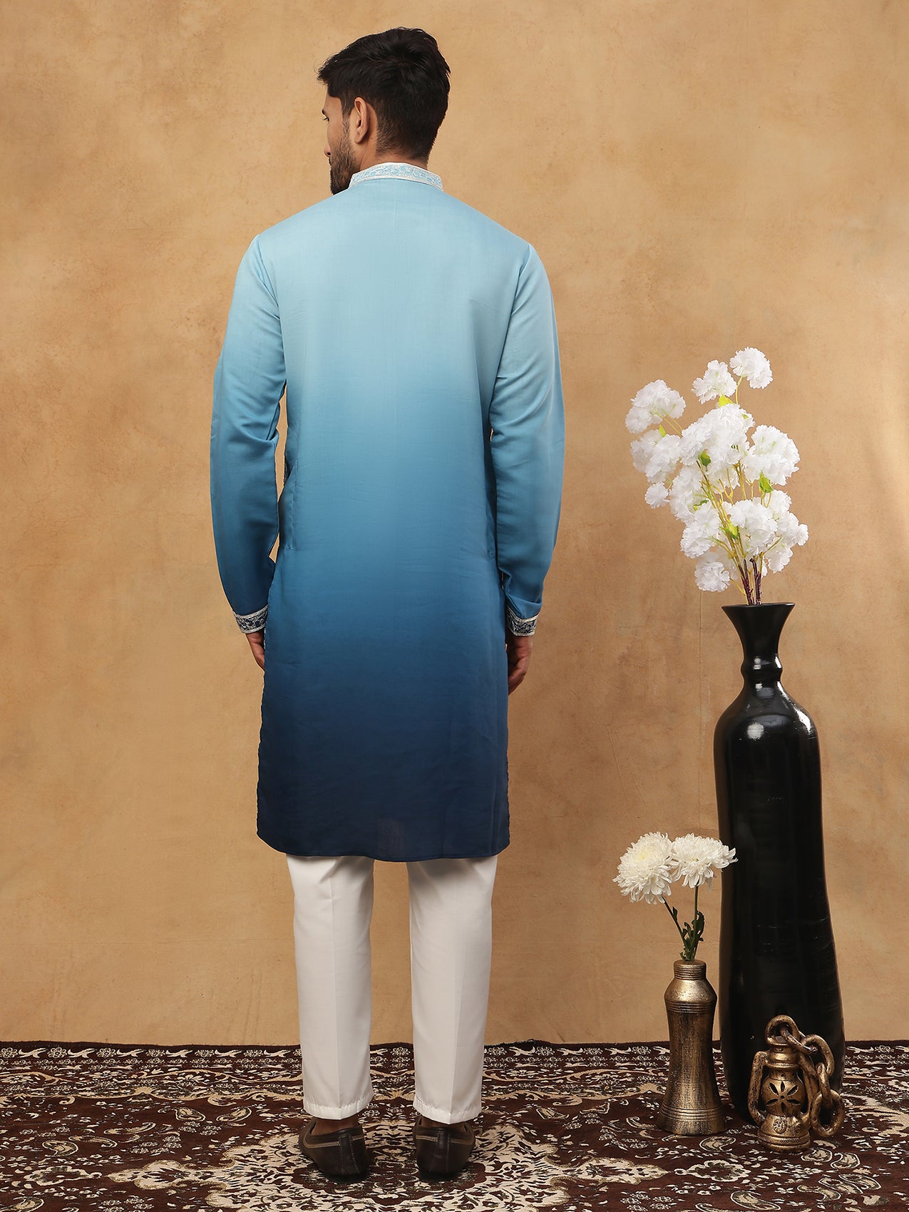 Silk Blend Elegant Thread Work Kurtas ( HOPKO 004Blue )  [RT] [O-4]