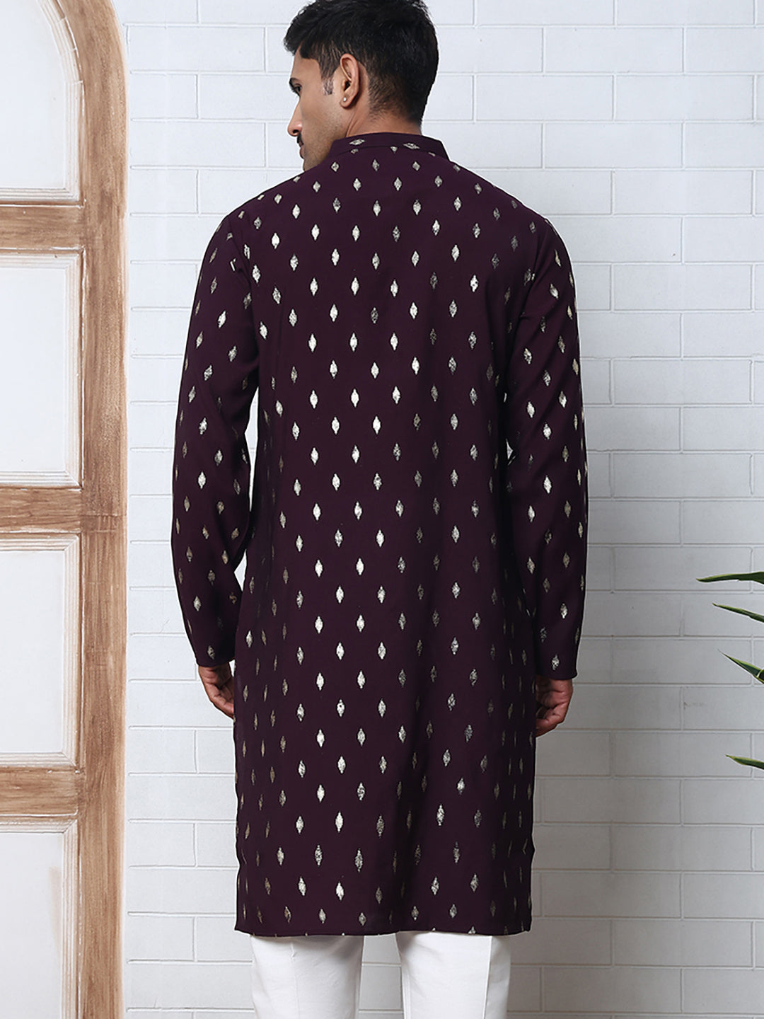 Men's Foil Printed Silk Blend Kurtas ( ANMKO 283Purple )  [RT] [L-2]