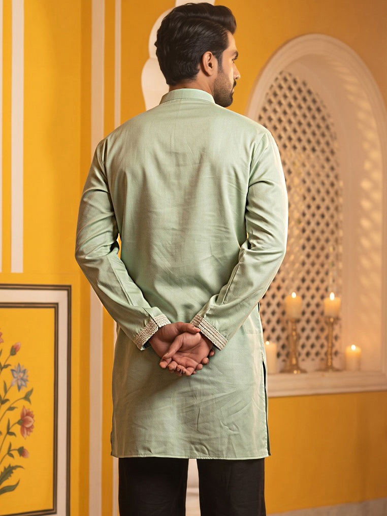 Embroidered Cotton Blend Kurta for Men ( 65KO 5639 Green )