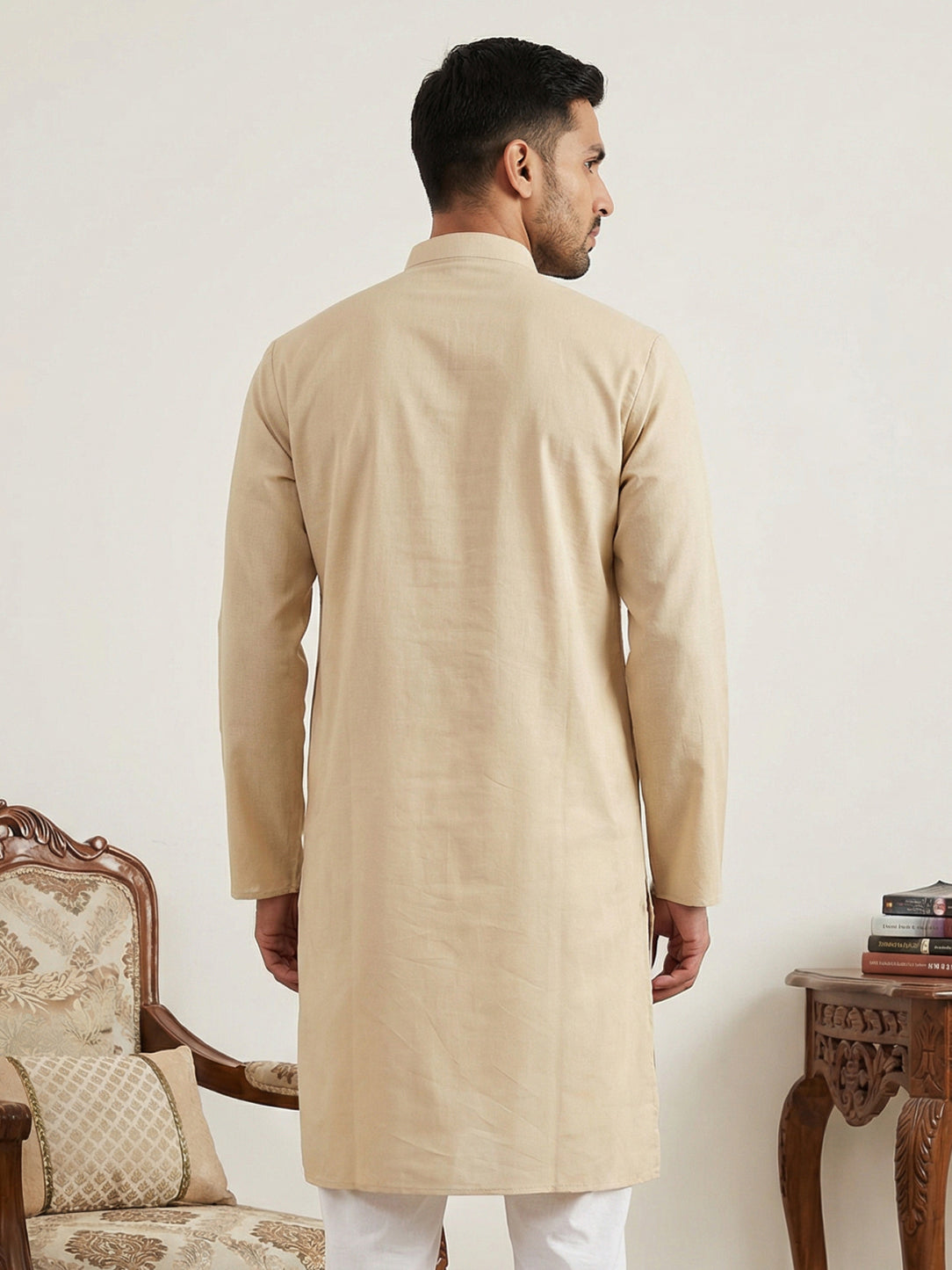 Solid Cotton Kurta for Men ( KO 5144Beige )