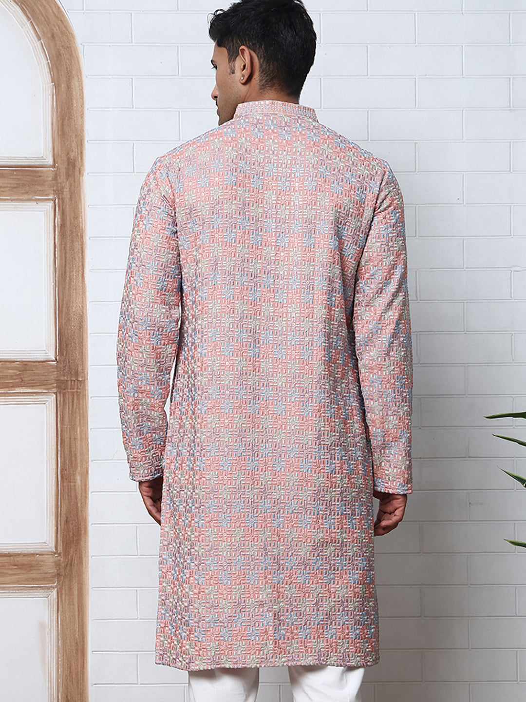 Viscose Rayon Self-Design Embroidered Kurtas ( ANMKO 278Peach )  [RT] [M-6]