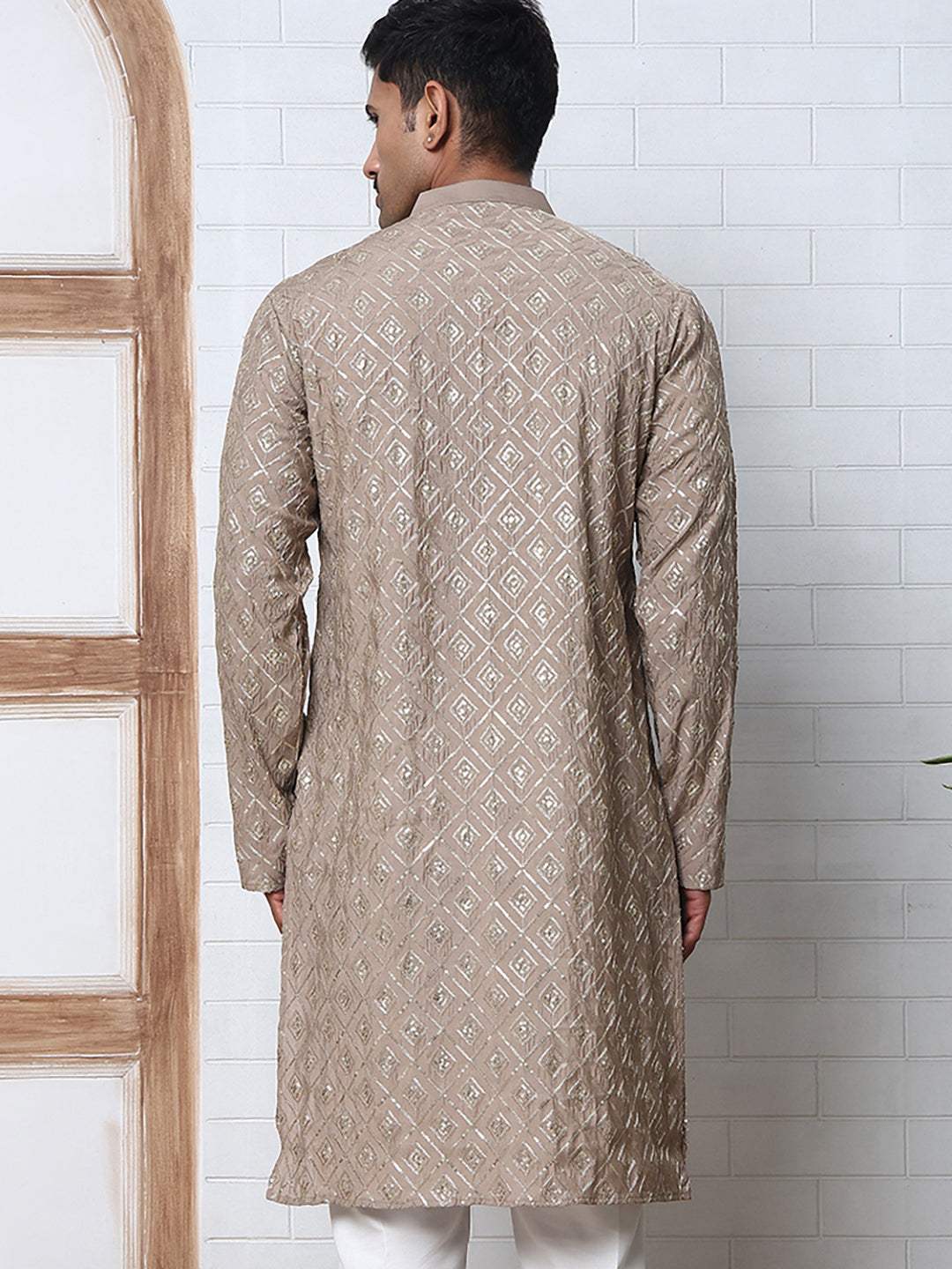 Geometric Sequin Pattern Kurtas ( ANMKO 282Brown )  [RT] [L-4]
