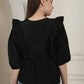 Black Solid Women's Top With Frills