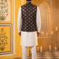 Men's Black Printed Nehru Jacket With Solid Kurta Pyjama ( JOKPWC 592W 4032Black )