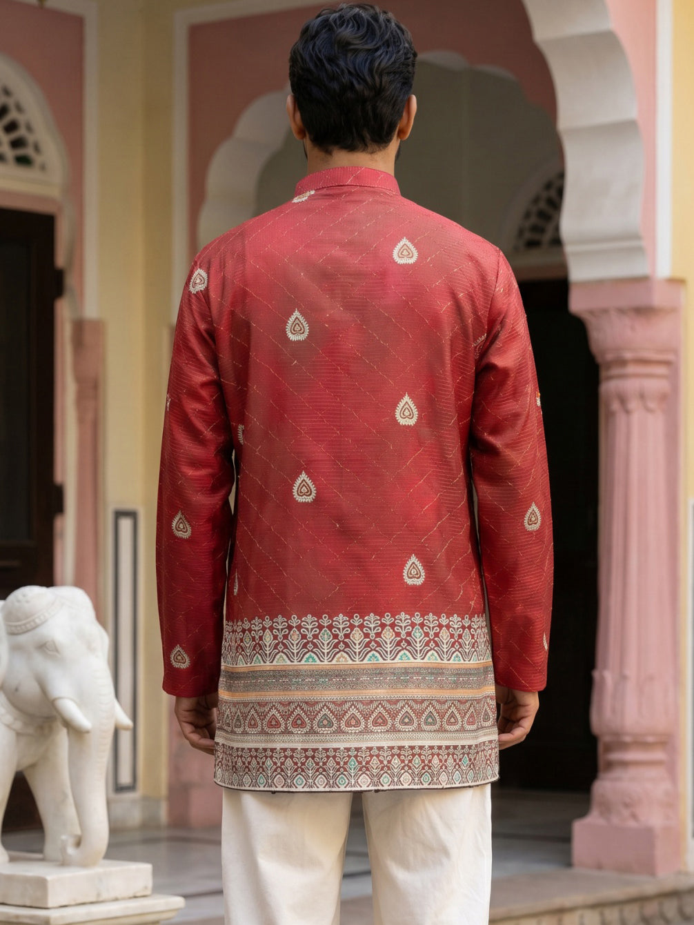 Men's Cotton Blend Printed Kurta ( 65KO 5589Red ) [FF] [H-6]