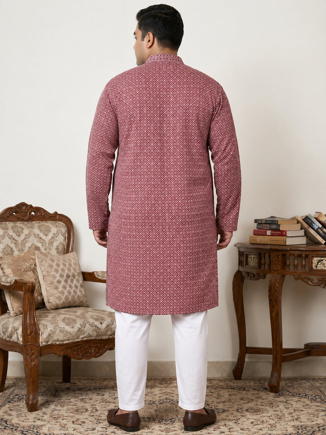 Magenta Embroidered and Sequence Kurta with Pyjama