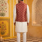 Men's Maroon Printed Nehru Jacket With Solid Kurta Pyjama ( JOKPWC 592W 4032Maroon )