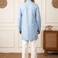 Men's Silk-Blend Embroidered Kurta with Korean Pants ( 65KP PJ11W S 5637 Sky )
