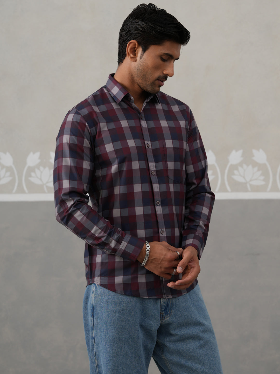Checked Cotton Casual Shirt for Men ( RDSH 033Navy )
