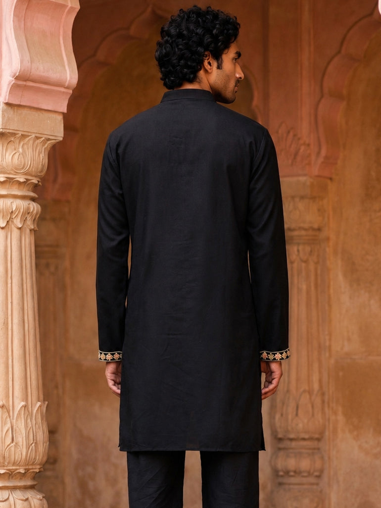 Japanese Fabric Designer Embroidered Kurta ( 65KO 5633 Black )