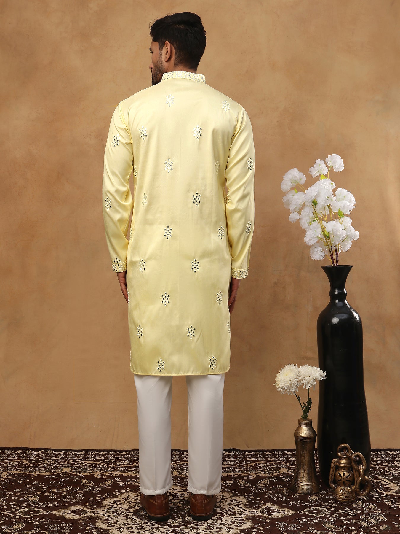 Silk Blend Mirror Work Embroidered Kurta ( HOPKO 015Yellow )  [RT] [P-2]