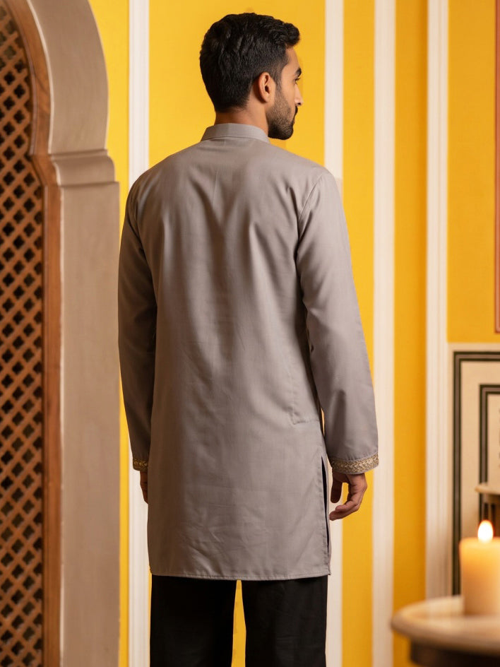 Cotton Blend Embroidered Kurta for Men ( 65KO 5634 Brown )