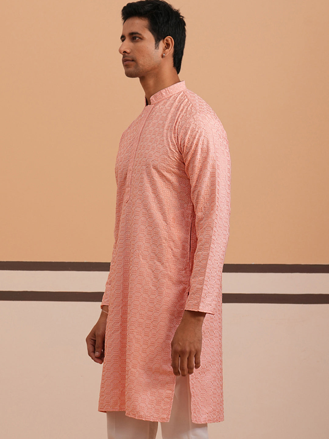 Silk Blend Embroidered Kurtas ( ANMKO 301Peach )  [RT] [L-6]