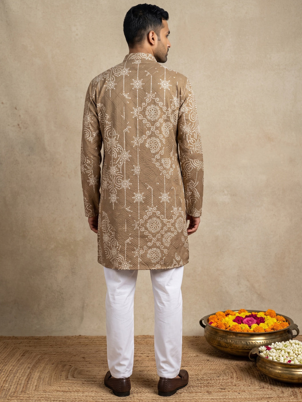 Printed Cotton Blend Kurta with Korean Pants ( 65KP W C 5624 Brown )