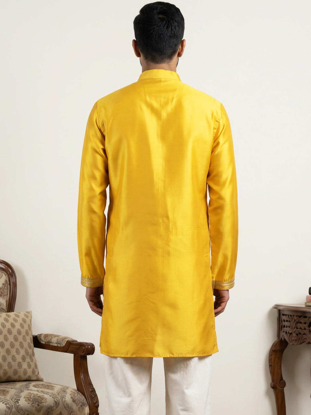 Silk Blend Embroidered Kurta for Men ( 65KO 5600Mustard ) [FF] [G-4]