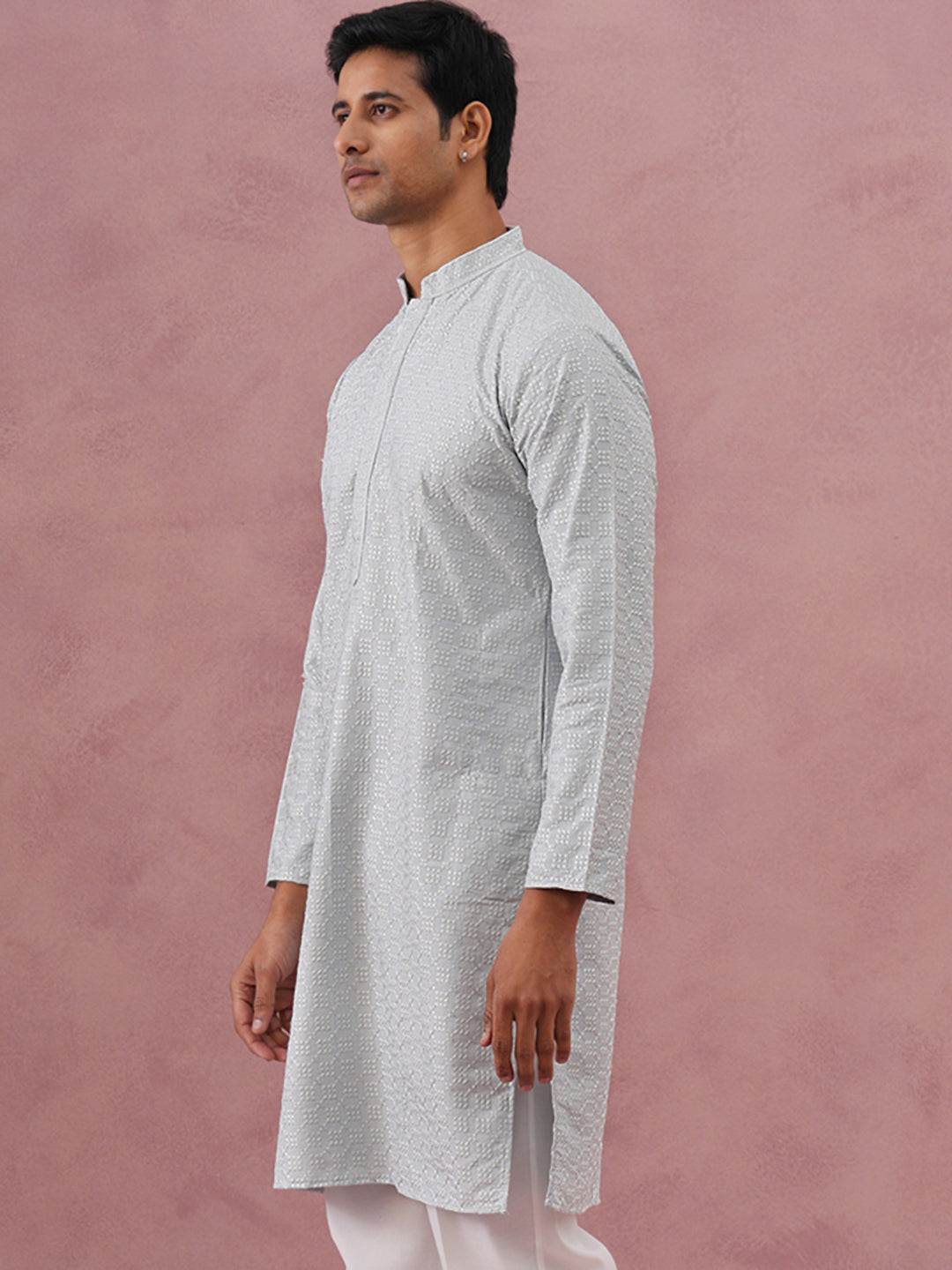 Silk Blend Embroidered Kurtas ( ANMKO 301Silver )  [RT] [L-6]