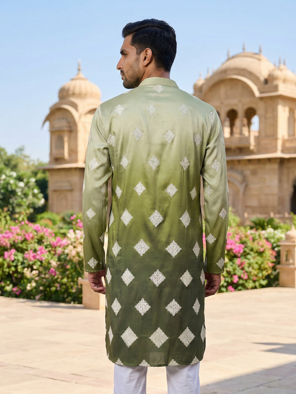 Embroidered Silk Blend Kurta with Dupatta ( HOPKO D 023Pista )