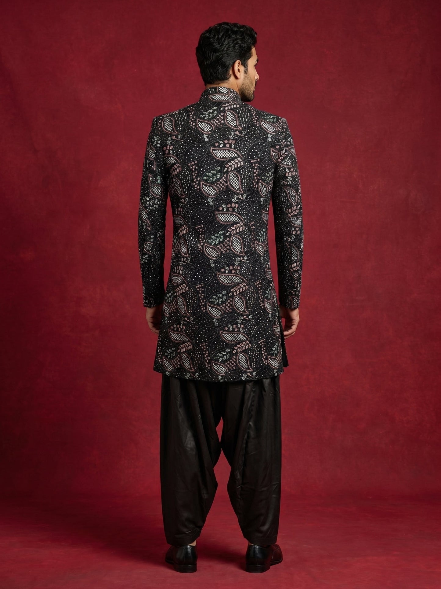 Premium Velvet Embroidered Indo-Western Set ( 50JIND 194Black )