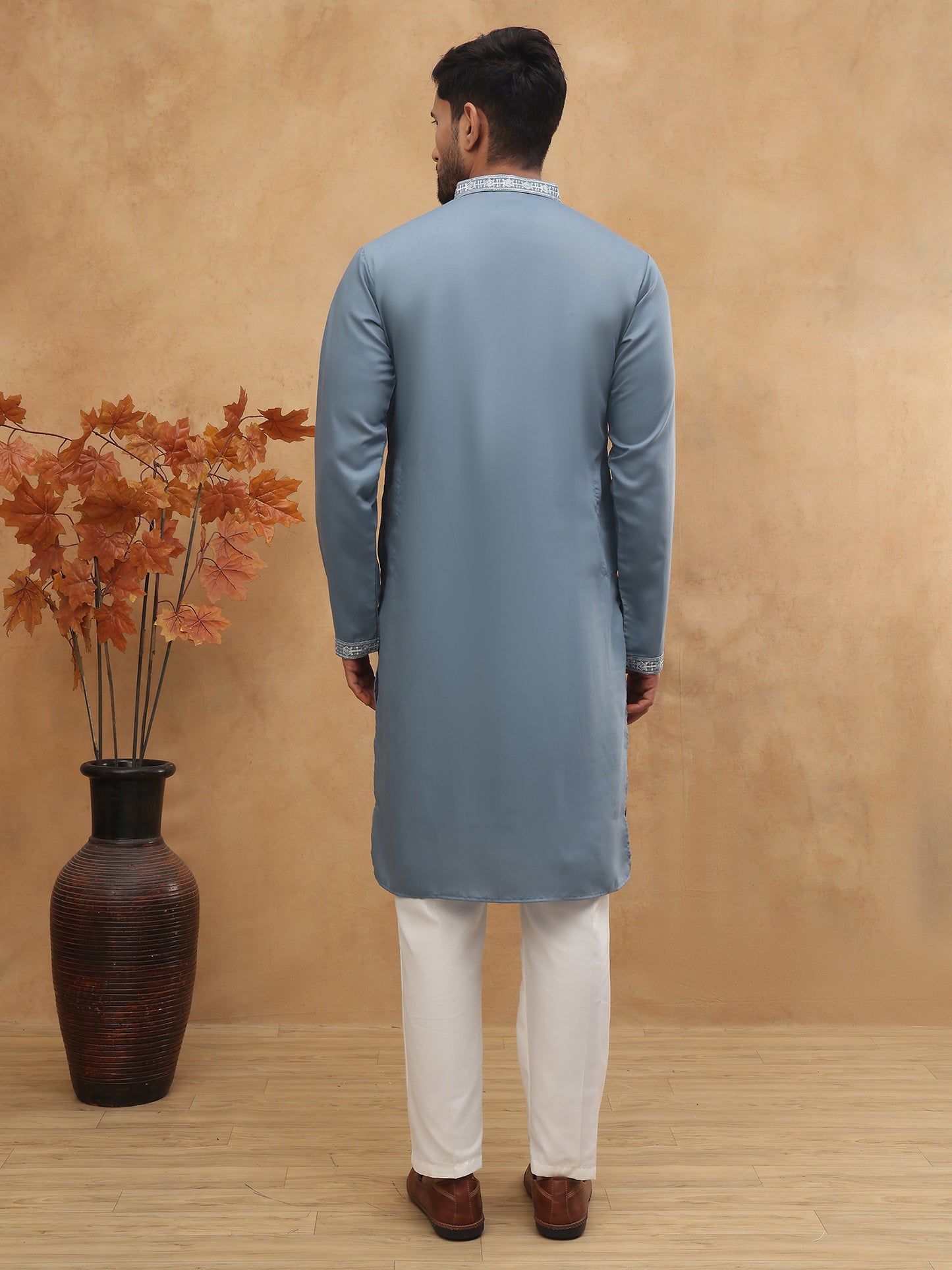 Silk Blend Elegant Thread Work Kurtas ( HOPKO 006Blue )  [RT] [O-7]