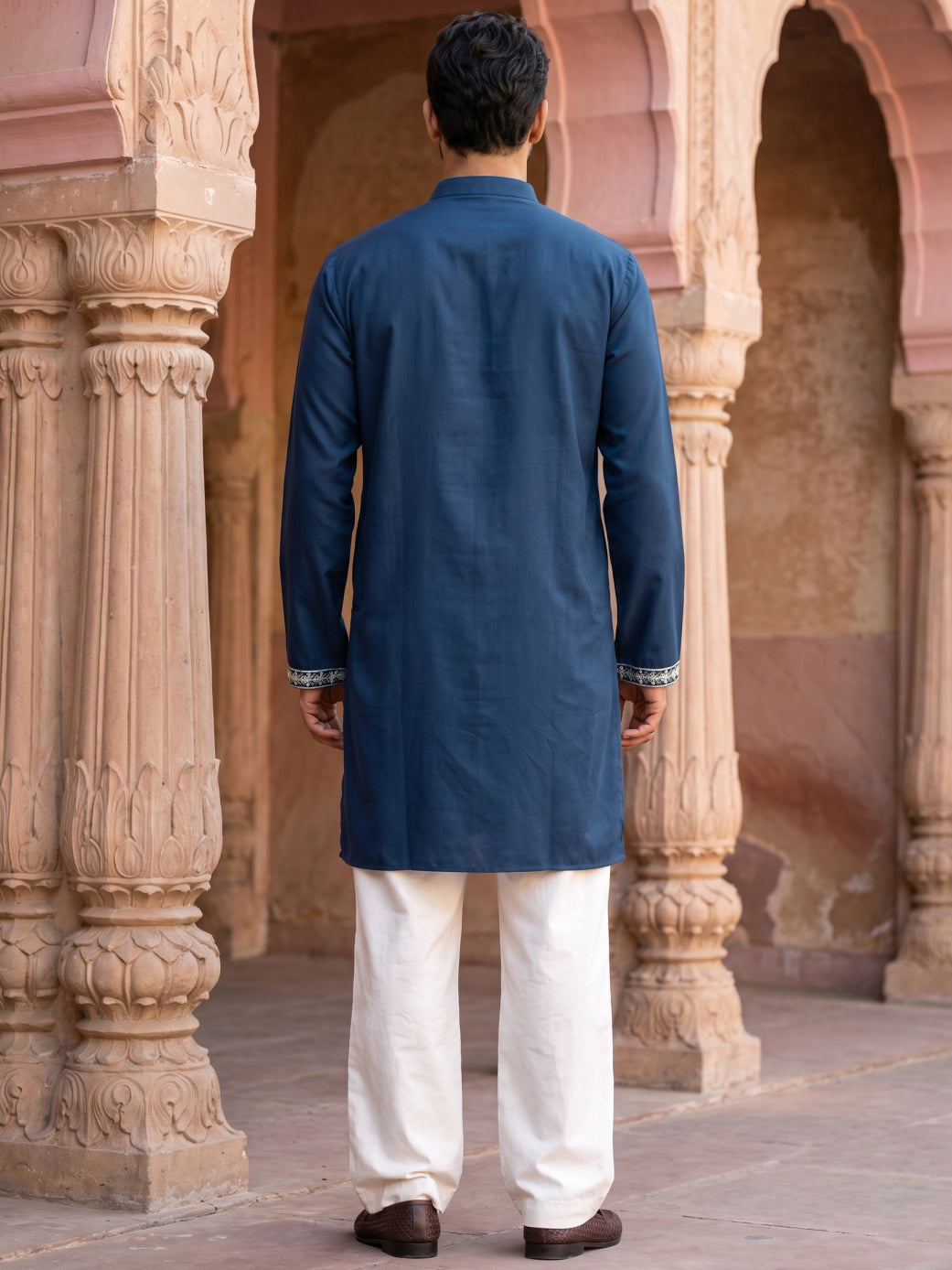 Cotton Blend Embroidered Kurta with Korean Pants ( 65KP PJ11W B 5634 Peacock )