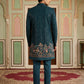Men’s Peacock Blue Heavily Embroidered Indo-Western Set ( 50JIND 127Peacock S )